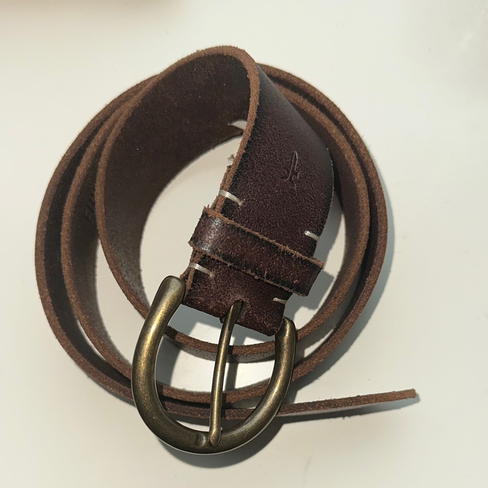 Brown Leather Belt with Brass Buckle